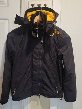 Superdry Japan Windcheater Jacket Black Orange Lined Triple Zip Medium